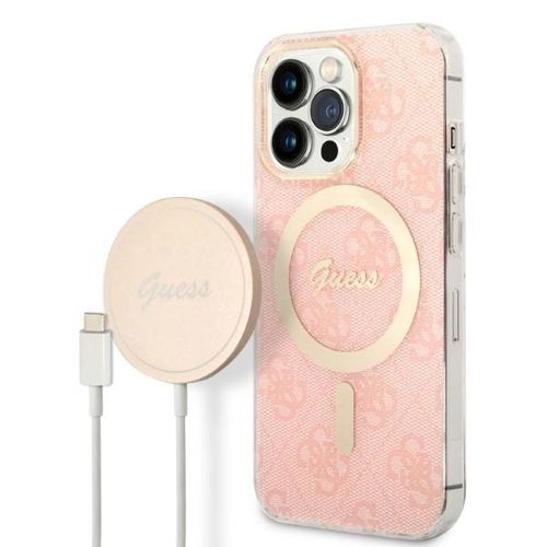 Set Guess GUBPP13XH4EACSP Case+ Charger iPhone 13 Pro Max pink/pink hard case 4G Print MagSafe, Guess 3666339103033 3666339103033