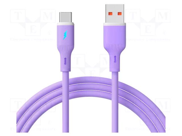 Cable; USB 2.0; USB A plug,USB C plug; nickel plated; 1m; violet AKYGA AK-USB-65