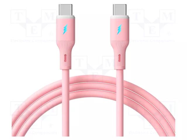Cable; USB 2.0; USB C plug,both sides; nickel plated; 1m; pink; Cu AKYGA AK-USB-66