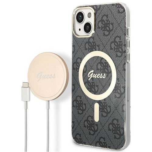 Set Guess GUBPP14SH4EACSK Case+ Charger iPhone 14 6.1" black/black hard case 4G Print MagSafe, Guess 3666339102814 3666339102814