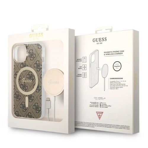 Set Guess GUBPP14SH4EACSW Case+ Charger iPhone 14 6.1&quot; brown/brown hard case 4G Print MagSafe, Guess 3666339102890 3666339102890