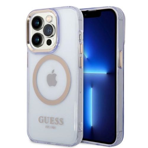 Guess Gold Outline Translucent MagSafe Case for iPhone 14 Pro Max 6.7&quot; - Purple, Guess 3666339069575 3666339069575