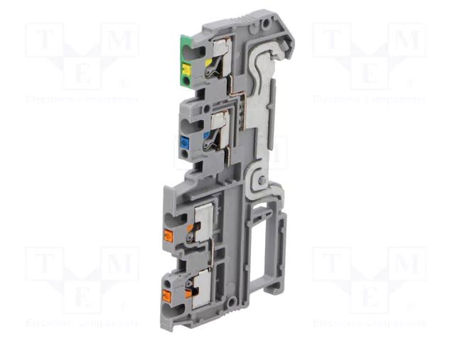 Splice terminal: rail; for DIN rail mounting; spring clamp; grey PHOENIX CONTACT PTIO1.5/S/3-PE