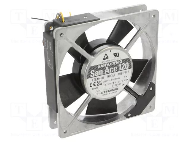 Fan: AC; axial; 120x120x25mm; 117m3/h; 38dBA; ball; 2500rpm; 230VAC SANYO DENKI 109S487-30