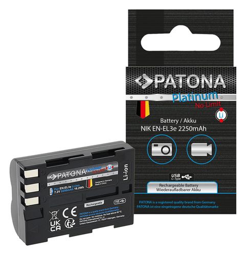 PATONA Platinum Battery with USB-C Input f. Nikon D700 D300 D200 D100 D80 D70 D50 EN-EL3e, PATONA 1373 4055655235204