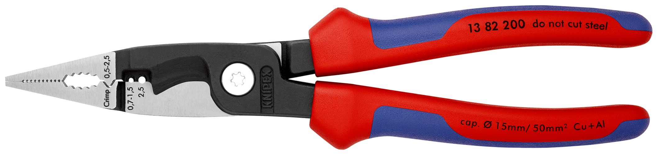 KNIPEX 13 82 200 Pliers for Electrical Installation with multi-component handles black atramentized 200 mm 13 82 200 4003773075080