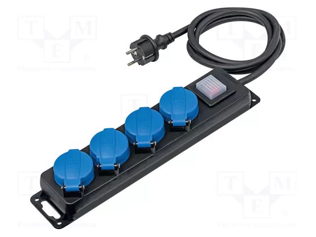 Extension lead; 3G1.5mm2; 1.5m; rubber; black; Sockets no: 4; 16A AS SCHWABE AS-838611