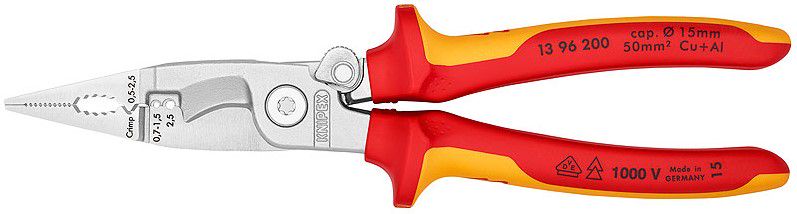 Pliers for Electrical Installation Insulated 1000V 200mm, 13 96 200 KNIPEX KNIP/1396200 4003773075110