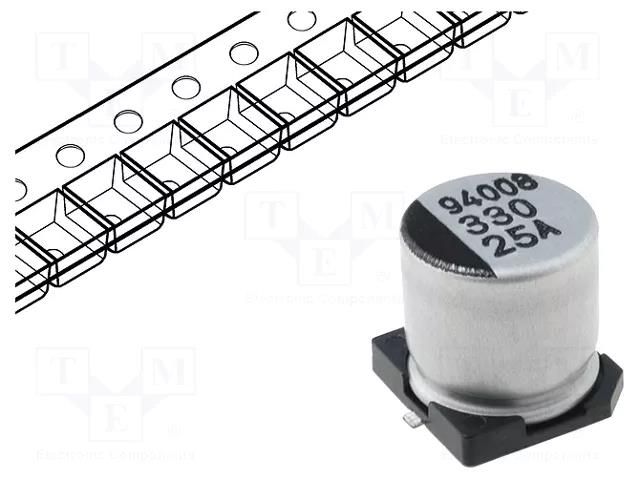 Capacitor: electrolytic; SMD; 330uF; 25VDC; Ø10x10mm; ±20%; 5000h SAMWHA CA1E337M10010VR