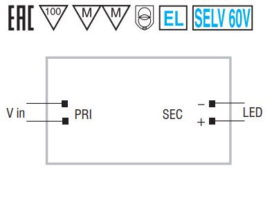 Ühe väljundiga LED-toiteallikas 24V, 0,55A, 13W, 22x22x161, IP65, TCI 141122IP