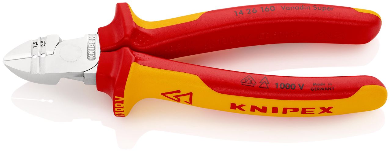 KNIPEX 14 26 160 Diagonal Insulation Stripper insulated with multi-component grips, VDE-tested chrome-plated 160 mm 14 26 160 4003773040279