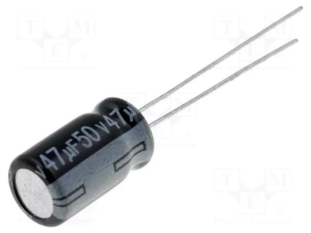 Capacitor: electrolytic; THT; 47uF; 50VDC; Ø6x12mm; Pitch: 2.5mm AISHI CE-47/50PHT-Y