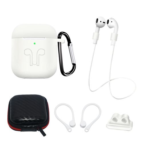 Silicone Case Set for AirPods 2 / AirPods 1 + Case / Ear Hook / Neck Strap / Watch Strap Holder / Carabiner - White, Hurtel 5907769354922 5907769354922