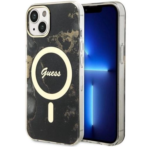 Guess GUHMP14SHTMRSK iPhone 14 6.1&quot; black/black hardcase Golden Marble MagSafe, Guess 3666339115753 3666339115753