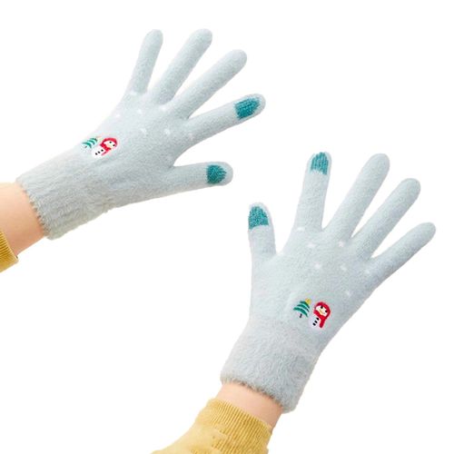Women's winter telephone gloves with a snowman and a Christmas tree - green, Hurtel 5907769307881 5907769307881