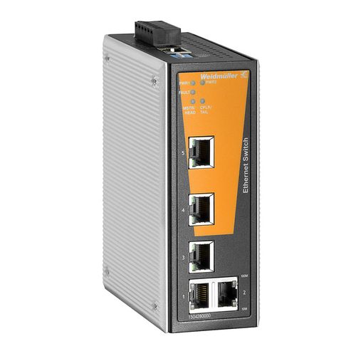 Network switch (managed), managed, Fast Ethernet, Number of ports: 5x RJ45, -10 °C...60 °C, IP30 Weidmuller 1504280000 04050118312256