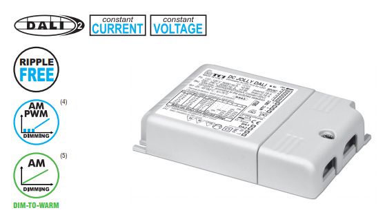 32W CC+CV LED supply, with DIP switches: 250-700mA, 12V (900mA), 24V (830mA), DALI2, Sinchronization till 10 units, 151458