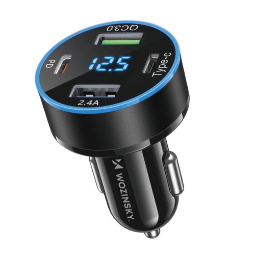 Wozinsky WDCCB Car Charger with Display 50W 2xUSB-C / 2xUSB-A - Black, Wozinsky 5907769308499 5907769308499