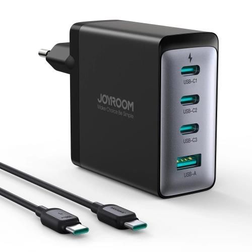 Joyroom JR-TCG04EU 100W GaN charger 3x USB-C USB-A + USB-C / USB-C cable 100W - black, Joyroom 6941237100368 6941237100368