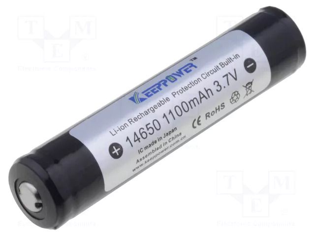 Re-battery: Li-Ion; 14650,7/5AA; 3.7V; 1000mAh; Ø14x66mm KEEPPOWER ACCU-ICR14650