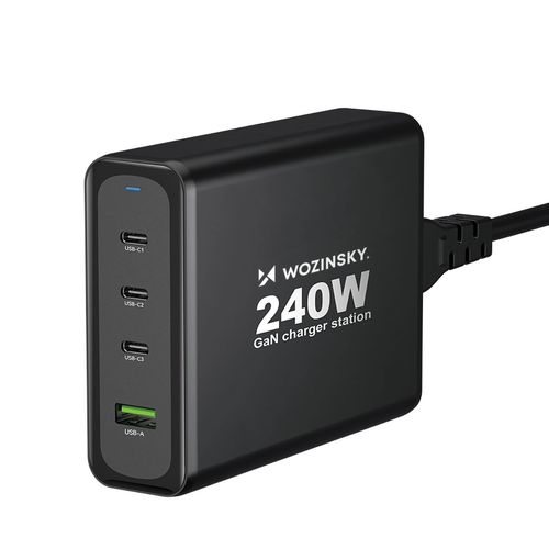 GaN Wozinsky WGCSB 240W USB-A / 3 x USB-C Wall Charger - Black, Wozinsky 5907769308680 5907769308680