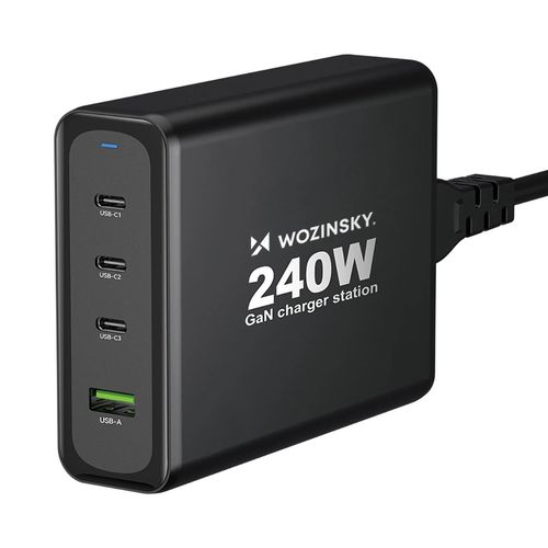 Wozinsky WGCSB 240W GaN Wall Charger USB-A / 3 x USB-C - Black, Wozinsky 5907769308680 5907769308680
