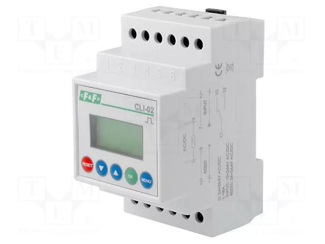 Counter: electronical; LCD; pulses; 99999999; relay; 8A; 24÷264VDC F&F CLI-02