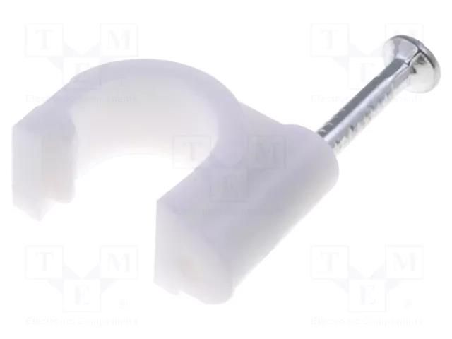 Holder; white; on round cable; 100pcs; with a nail; Ø: 8mm; H: 9.7mm Goobay CLIP-BOX-8