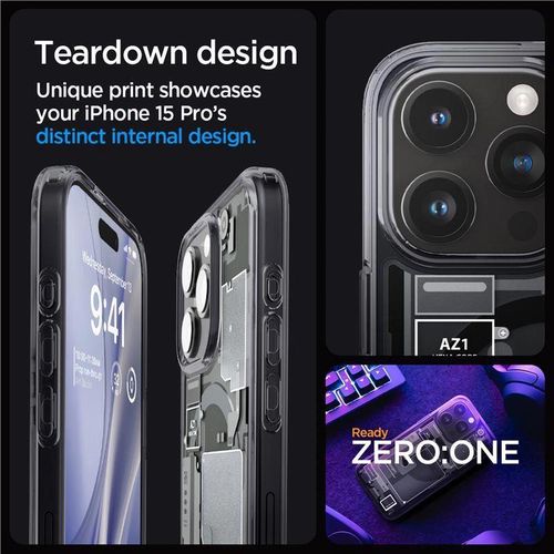 Spigen Ultra Hybrid Mag Case with MagSafe for iPhone 15 Pro - Dark Gray (Zero One Pattern), Spigen 8809896750523 8809896750523