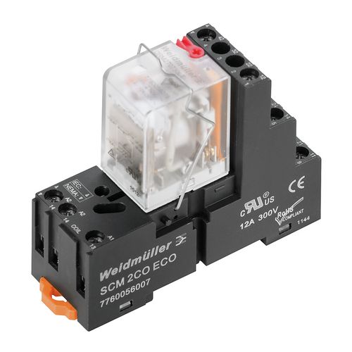 DRMKIT 24VAC 2CO LD/PB Relay kit, 24 V AC 2CO, AgNi flash gold-plated, 10 A, Screw connection, LED, TEST, Weidmuller 1542480000 4050118347418