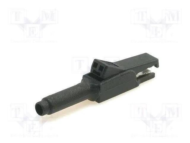 Crocodile clip; 15A; black; Grip capac: max.6mm; Socket size: 4mm HIRSCHMANN T&M MA260SH-SW