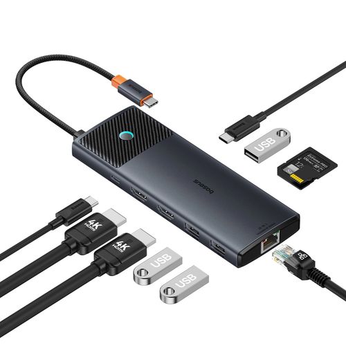 HUB 10in1 Baseus Metal Gleam Series USB-C to USB-C PD / USB-C / 3x USB-A / 2x HDMI / RJ-45 / SD / TF - black, Baseus 6932172643317 6932172643317