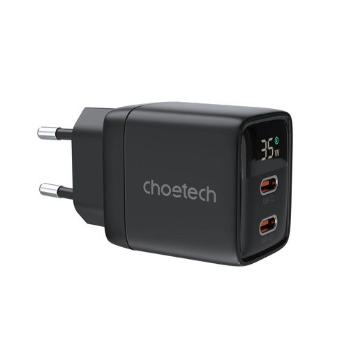 Choetech PD6051 USB-C USB-C PD 35W GaN wall charger with display - black, Choetech 6932112106100 6932112106100