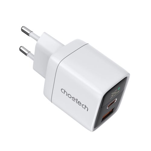 Choetech PD6052 USB-C USB-A PD 35W GaN wall charger with display - white, Choetech 6932112106162 6932112106162