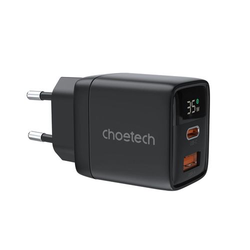 Choetech PD6052 USB-C USB-A PD 35W GaN wall charger with display - black, Choetech 6932112106179 6932112106179