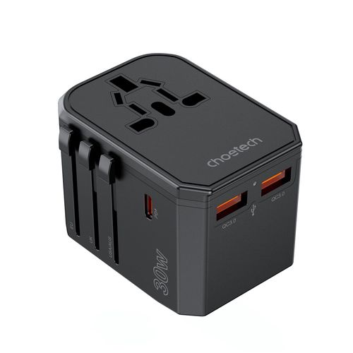 Choetech PD6041 USB-C USB-A PD 30W Travel Charger with 4 Plugs USA EU UK AU - Black, Choetech 6932112106193 6932112106193