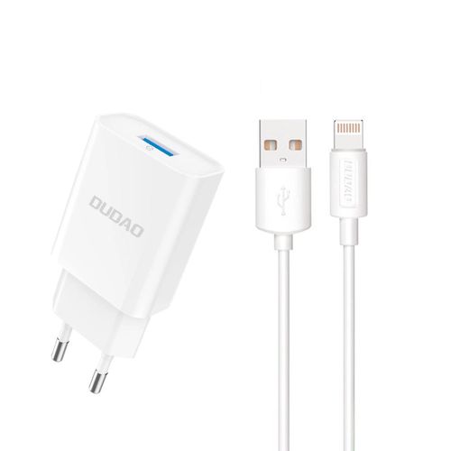 Dudao A4EU USB-A 2.1A wall charger - white + USB-A - Lightning cable, Dudao 6976625331956 6976625331956