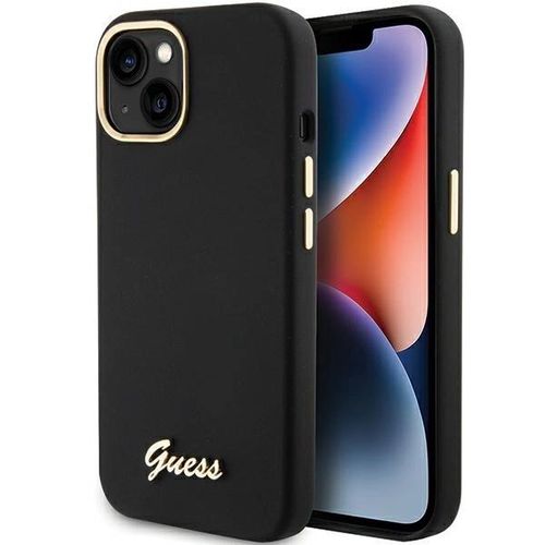 Guess Silicone Script Metal Logo &amp; Frame case for iPhone 15 - black, Guess 3666339149321 3666339149321