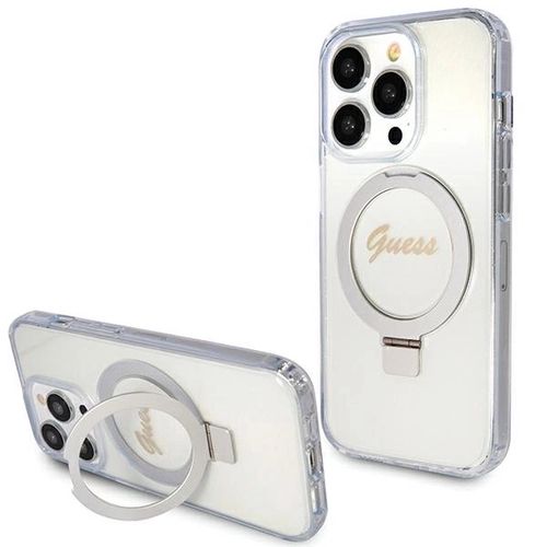 Guess Ring Stand Script Glitter MagSafe case for iPhone 15 Pro - transparent, Guess 3666339156626 3666339156626