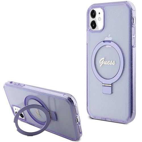 Guess Ring Stand Script Glitter MagSafe case for iPhone 11 / Xr - purple, Guess 3666339156640 3666339156640