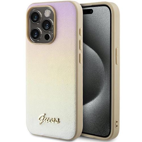 Guess Saffiano Iridescent Script case for iPhone 14 Pro - gold, Guess 3666339225049 3666339225049