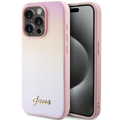 Guess Saffiano Iridescent Script case for iPhone 14 Pro - pink, Guess 3666339224769 3666339224769