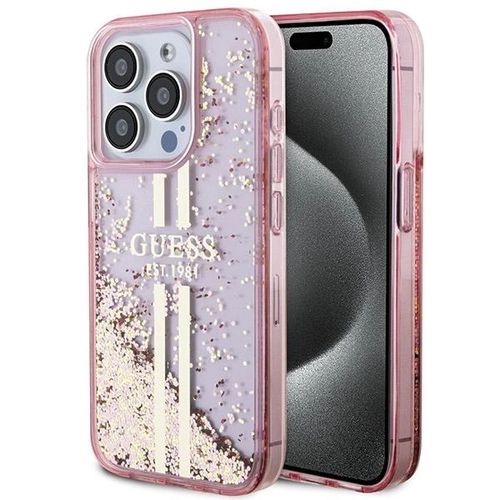 Guess Liquid Glitter Gold Stripes case for iPhone 15 Pro - pink, Guess 3666339223687 3666339223687