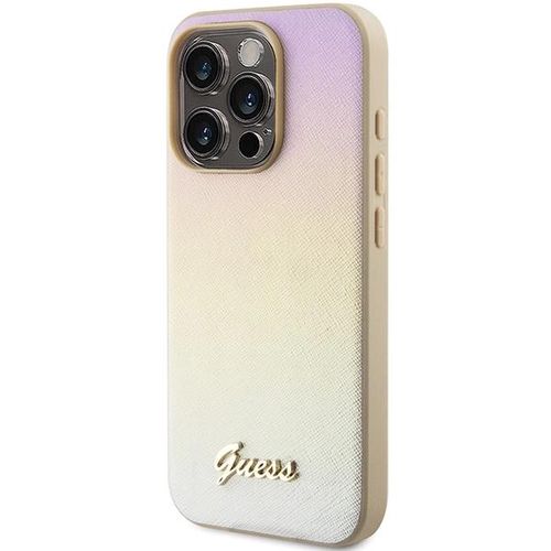 Guess Saffiano Iridescent Script case for iPhone 15 Pro - gold, Guess 3666339225087 3666339225087