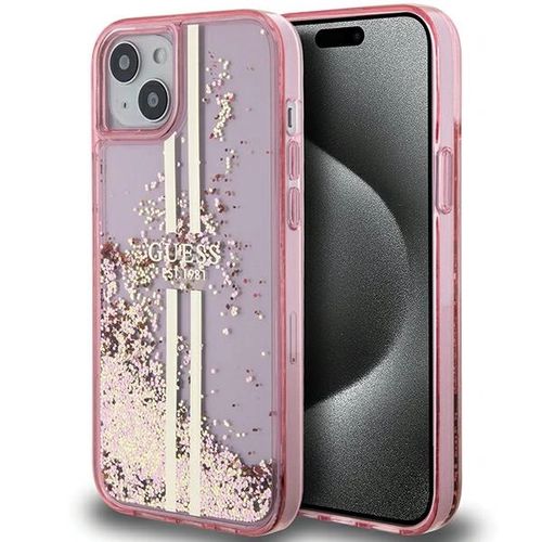 Guess Liquid Glitter Gold Stripes case for iPhone 15 Plus / 14 Plus - pink, Guess 3666339223670 3666339223670