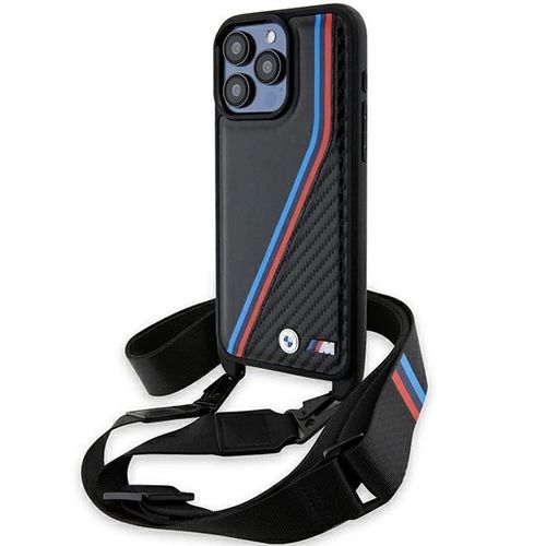 BMW M Edition Carbon Tricolor Lines &amp; Strap case for iPhone 15 Pro Max - black, BMW 3666339235680 3666339235680