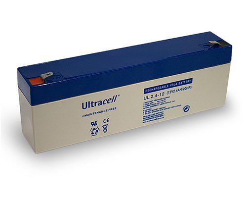 UL lead acid battery 12 V, 2.1 Ah (UL2.4-12), white-blue - Faston (4.8mm) lead acid battery, VdS 16015