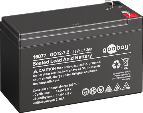 Lead-Acid BatteryGO12-7.2 (7200 mAh, 12 V), black - Faston (4.8mm) lead acid battery, BattVO 16077