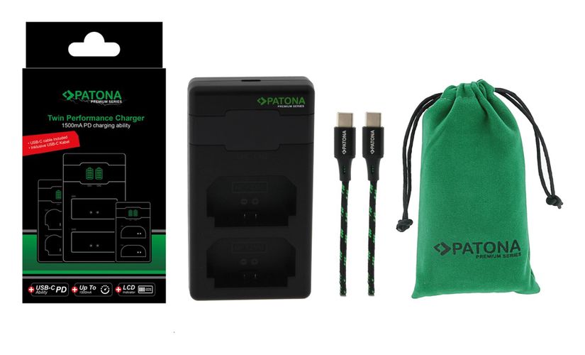 PATONA Premium Twin Performance PD Charger f. Sony NP-FZ100 A7 III A7M3 Alpha 7 III A7 R III A7RM3 Alpha 7 R III A9 incl. USB-C Cable, PATONA 161858 4055655228879