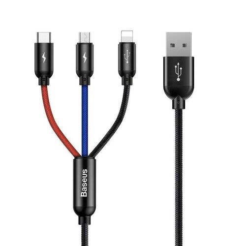 Baseus 3in1 Cable USB-C / Lightning / Micro 3,5A 0,3m (Black), Baseus CAMLT-ASY01